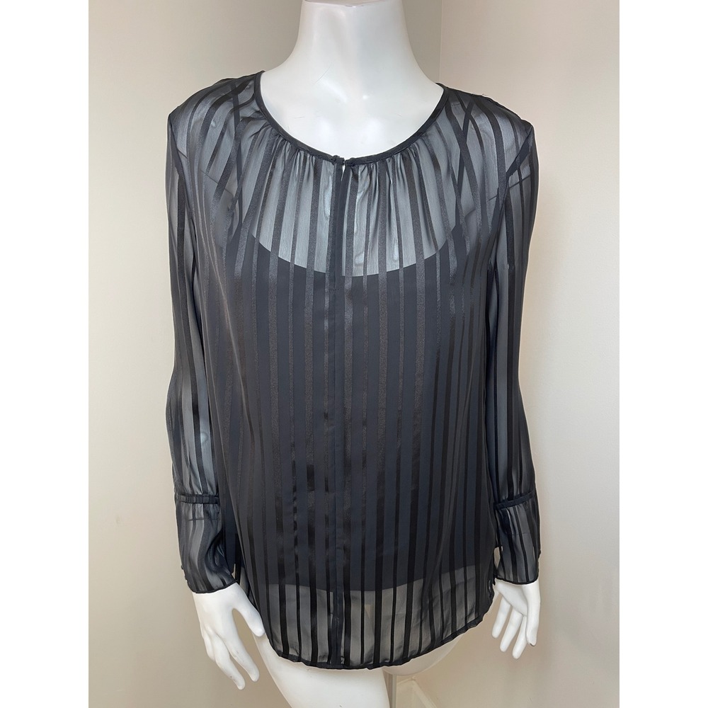 DKNY Black Sheer Vertical Stripe Blouse with Camisole Layered Top S Party Office